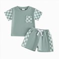 thumbnail image 4 of Toddler Boy Summer Outfits Childrens Breathable Set Boys Simple Solid Color Short Sleeve Crewneck T Shirt Elastic Shorts Green 0-6 Months, 4 of 4