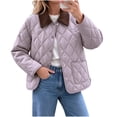 thumbnail image 6 of Xdegoge Quilted Barn Jacket for Women Lightweight Corduroy Collar Button Front Puffer Jacket Fall Winter Casual Outerwear with Pockets Purple L, 6 of 9