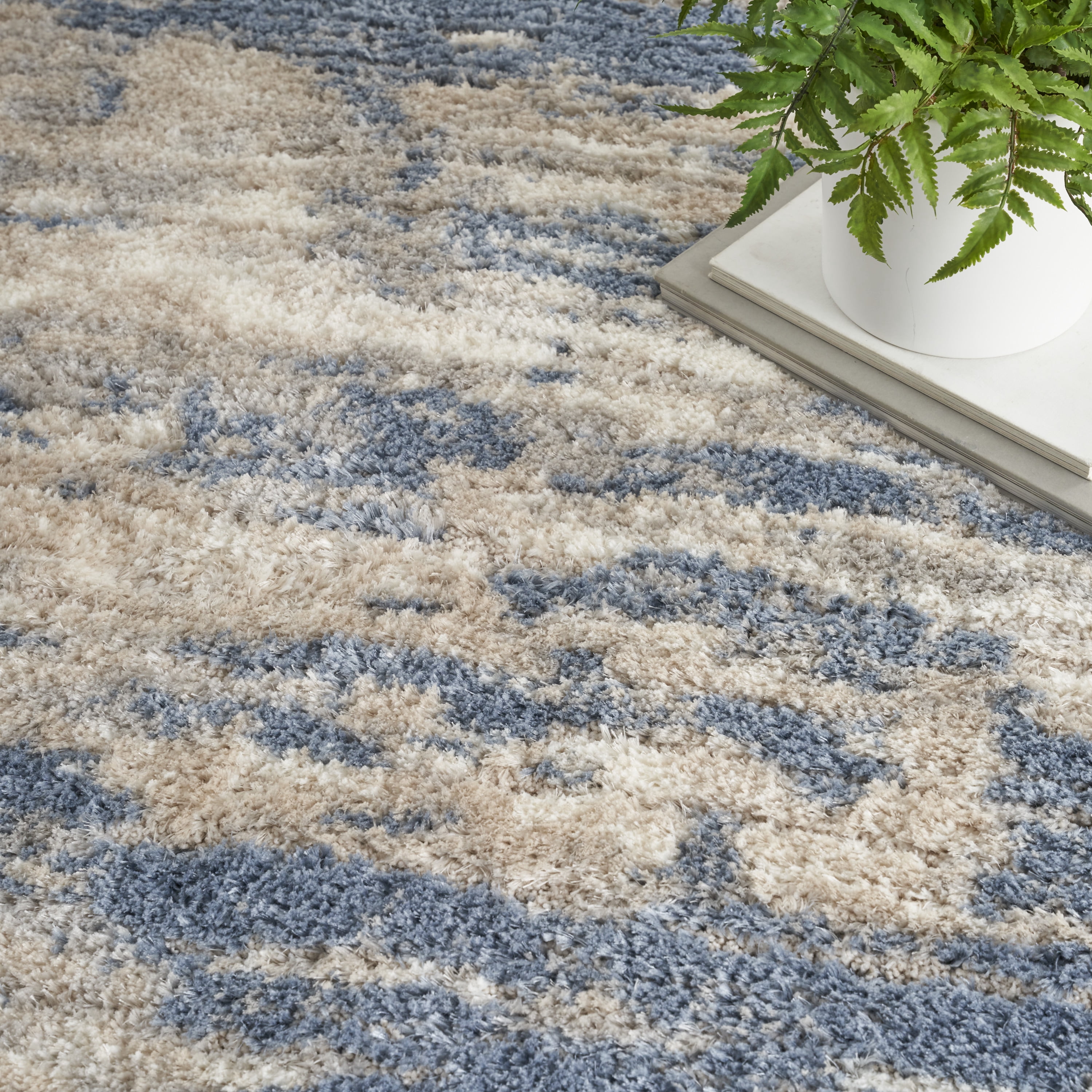 Nourison Luxurious Shag Light Blue Grey 4' x 6' Area Rug, Abstract, Plush, Bed Room, Living Room, Dining Room, Kitchen, Easy Cleaning, Non Shedding,