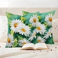 thumbnail image 3 of White Daisy Pillow Covers 2 Pack Flower Floral Green Leaf Spring Plant Watercolor Pillowcase Waterproof Outdoor Throw Pillow Cover for Patio Garden Square Cushion 26”x26”, 3 of 9