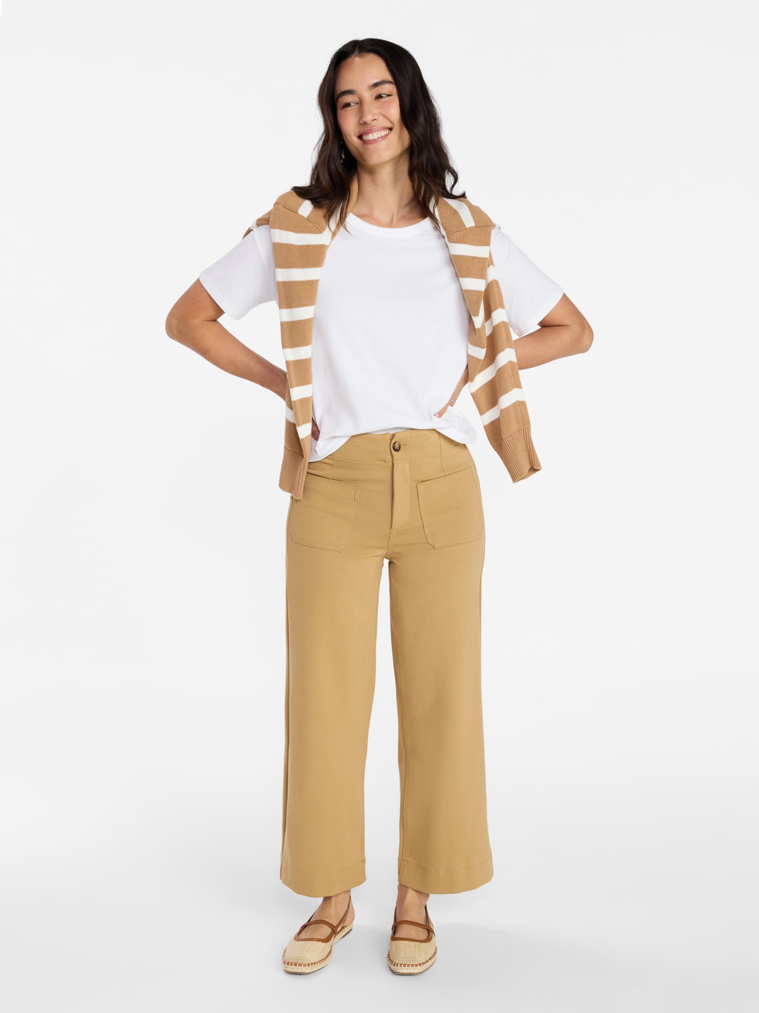 Time and Tru Women's Patch Pocket Ponte Knit Pants, 28" Inseam, Sizes 0-20