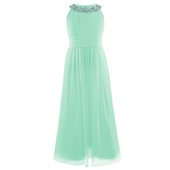 TTAO Kids Girls Chiffon Rhinestone Flower Dress Princess Pageant Wedding Bridesmaid Birthday Party Ball Gown Mint Green 16