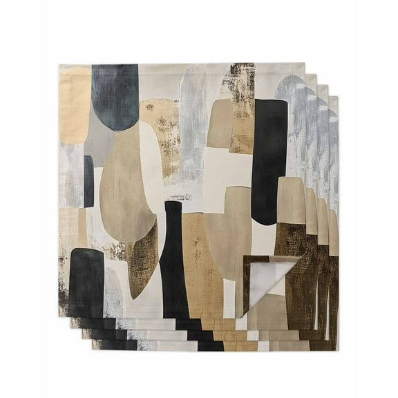 Hokiten Kitchen Dinner Napkins Set of 4 Black Brown Geometric Cloth Napkins Reusable Washable Table Napkins for Weddings Cocktail Parties Holiday Table Decor 20x20 Inch