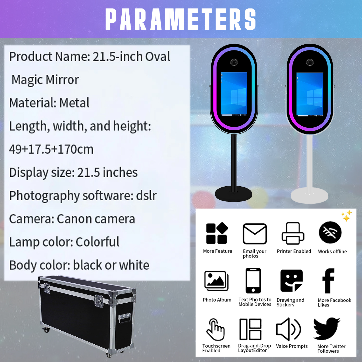 Mirror Photo Booth with 21.5''LCD Touch Screen Portable Magic Mirror Selfie for Wedding Party Event