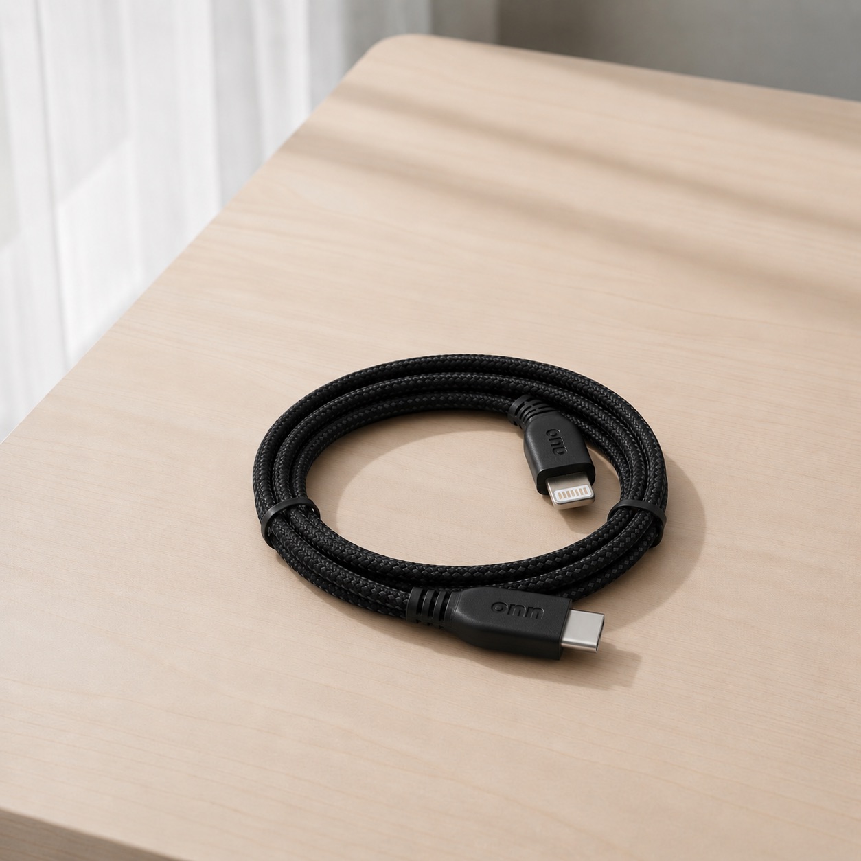 onn 3-Foot Braided Lightning to USB-C Cable, Black photo 2