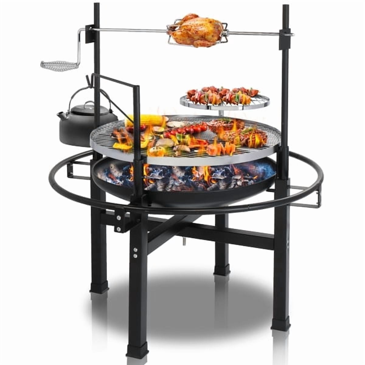 Cotinse BBQ Charcoal Grill Outdoor Barbecue Pit Patio Backyard Camping,Wood Burning Fire Pit BBQ Grill Combo,Black