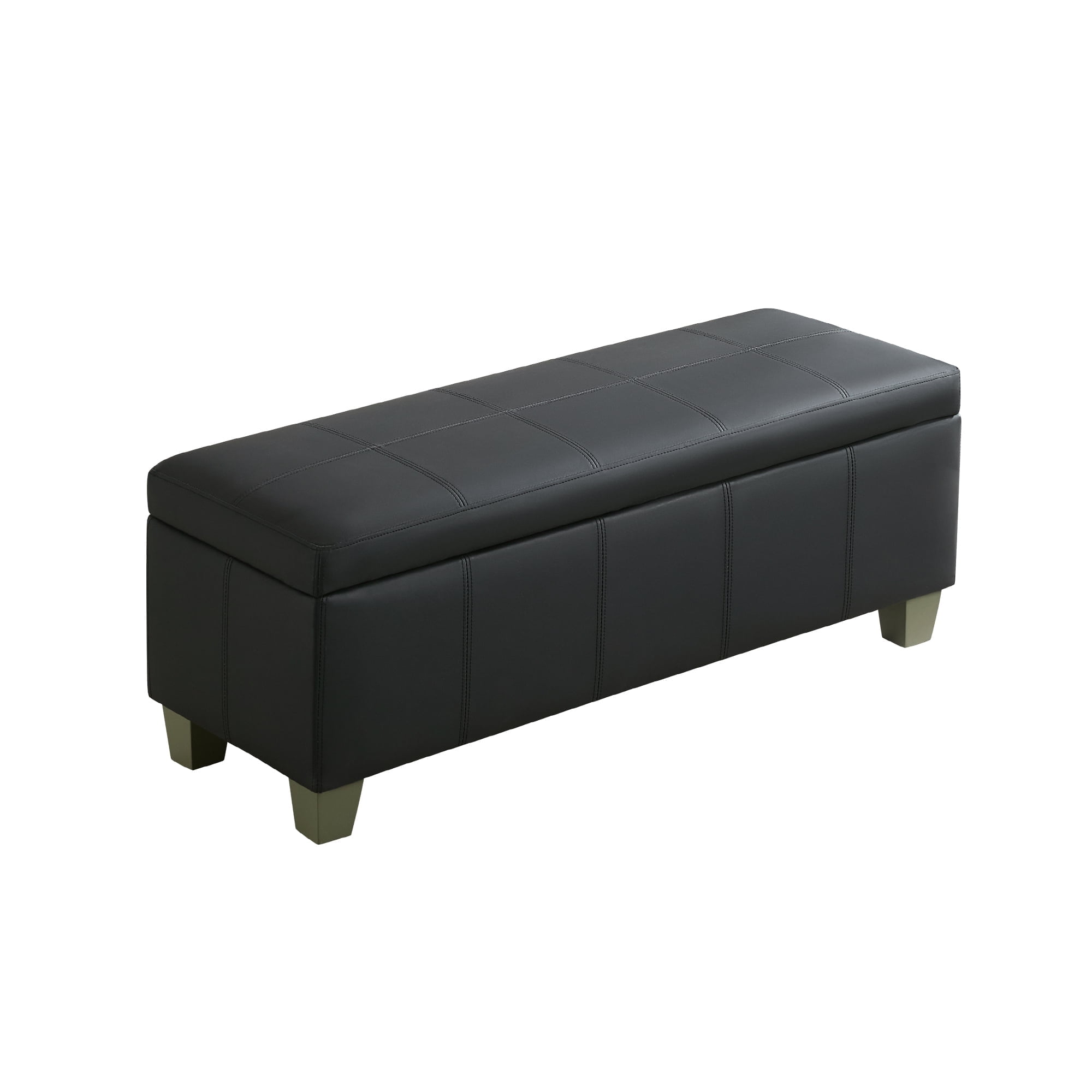 41'' Faux Leather Storage Ottoman Bench, Rectangle Upholstered Storage Bench with Wooden Legs, Stitch Tufted Bench with Storage for Bedroom, Living Room, Entryway, Dark Black