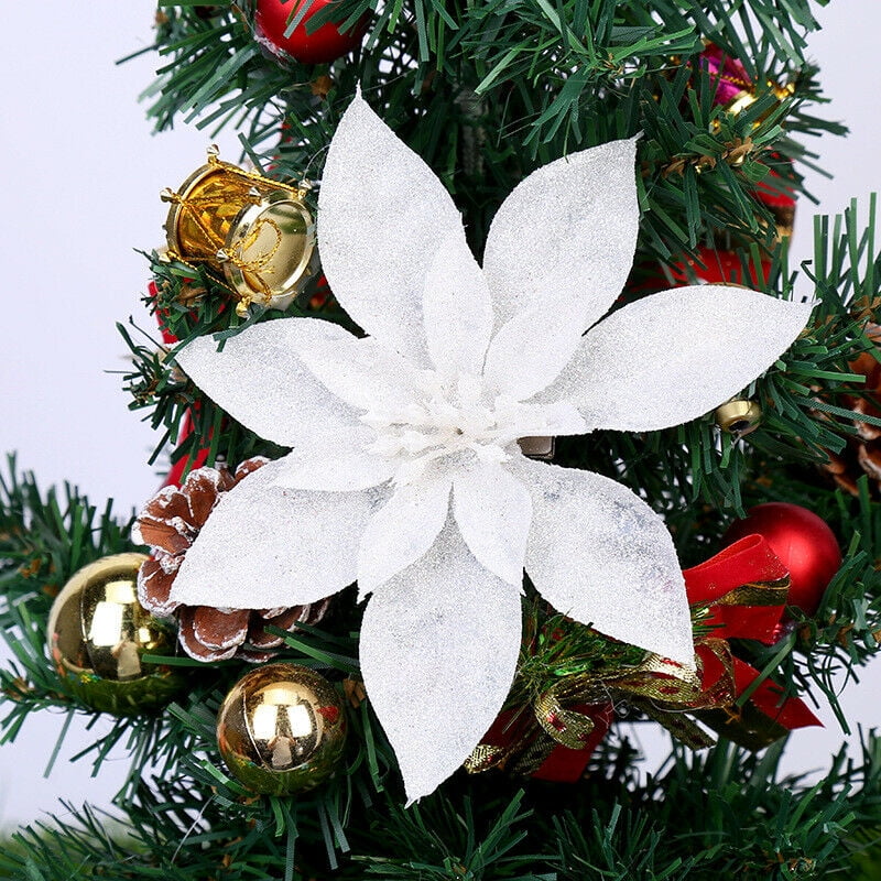 Details about   Christmas Artificial Glitter Poinsettia Flowers for Xmas Tree Wreath 10PCS 15CM 