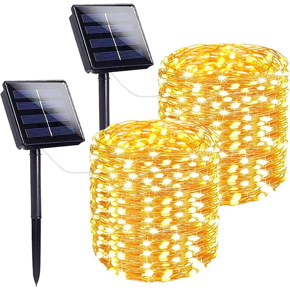 Solar String Lights for Outside, 2 Pack Total 144FT 400 LED Solar Fairy Lights, Waterproof Copper Wire & 8 Modes, Solar Twinkle Light Tree Garden Party Xmas Wedding Decor (Warm White)