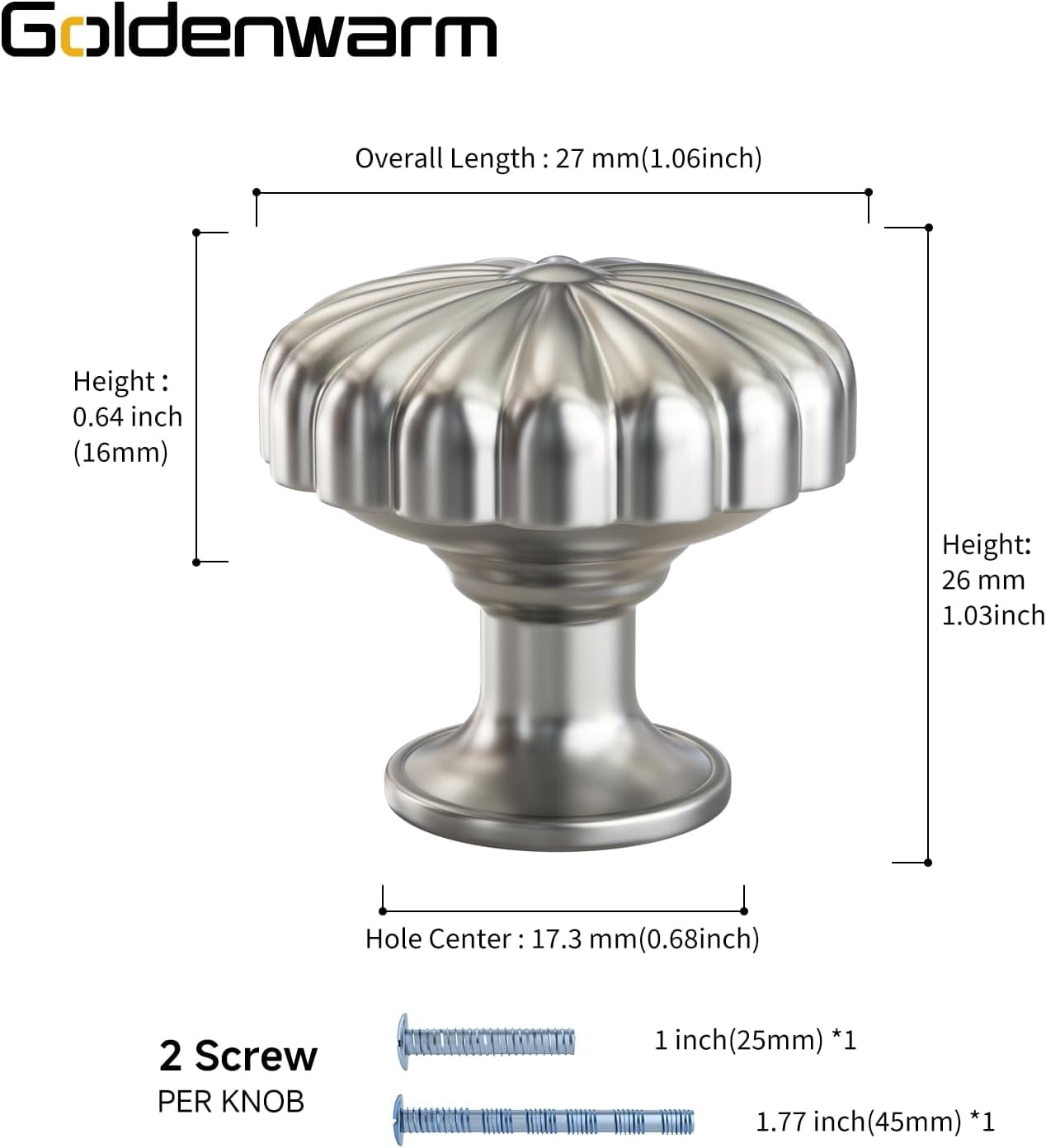 25 Pack Brushed Nickel Cabinet Knobs Dresser Knob for Drawer Hardware Handles and Luxury Pulls for Cabinets Zinc Alloy