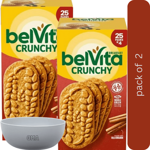 belVita Cinnamon Brown Sugar Breakfast Biscuits, 2 Pack (25 pk each), with bowl by OMA