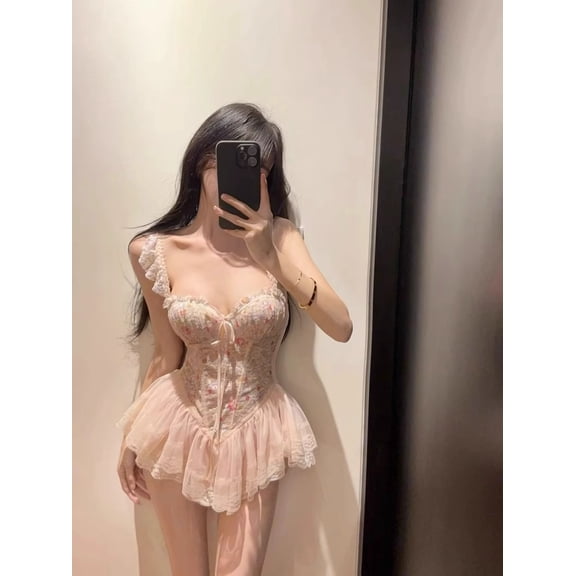 Sexy women's pajamas pure desire 2025 new sheer bodycon skirt couple lace strap chest pad home sleep dress