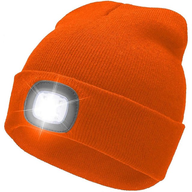 KAIYANG Gorro de punto con 4 luces LED recargables por USB para pesca nocturna de otoño e invierno (naranja)