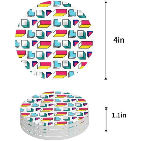

FMSHPON Geometric Memphis Retro Style Pattern Set of 8 Round Coaster for Drinks Absorbent Ceramic Stone Coasters Cup Mat with Cork Base for Home Kitchen Room Coffee Table Bar Decor