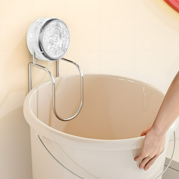 Ganchos con ventosa para cubos | Organizador de almacenamiento para baño y cocina sin taladro | Colgador giratorio de plástico para inodoro y ducha | Transparente y gris | Capacidad de carga: 2 kg |