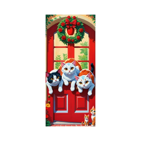 Cmunyle 3D Christmas Door Cover 90X180Cm 35X71 Inches Nylon Spandex Material For Door And Wall Decoration Holiday Party Use Easy Install And Washable A