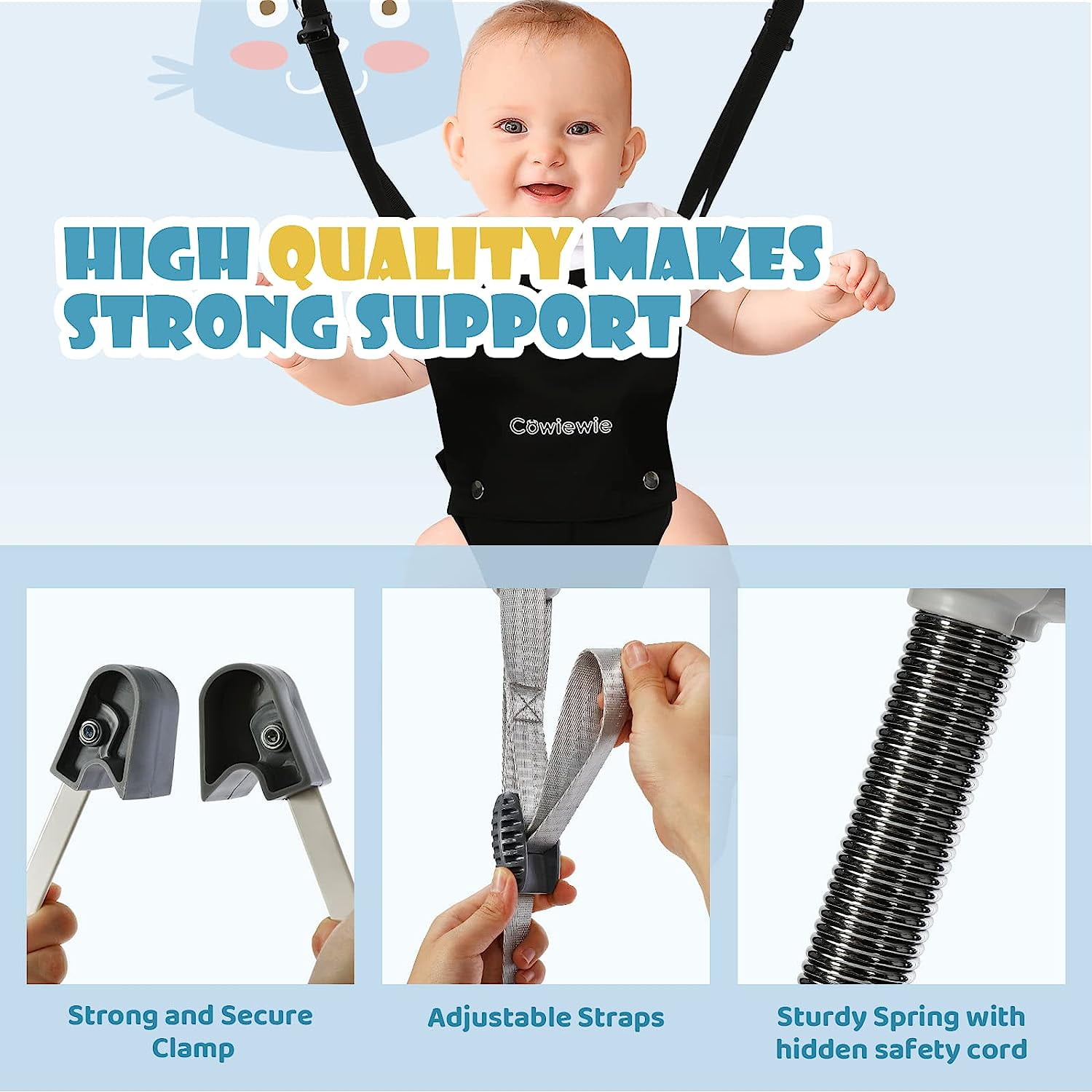2 in 1 Baby Door Jumper, Adjustable Strap and Seat for 6-24 Months Infant Toddler, Foldable, Black