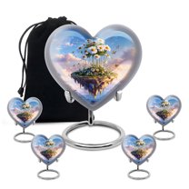 Yatskia White Daisy Large Burial Urn for Human Ashes Adult Female, Decorative Urns for Human Ash, Small Memorial Urn for Ashes Adult Male, (Heart 8 Inch and 3 Inch)