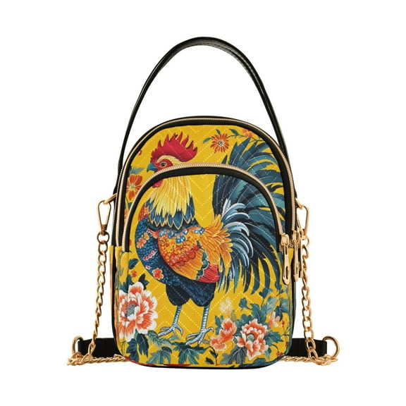 ALAZA Chain Crossbody Bags for Women Rooster Flower Shoulder Handbag Phone Purse
