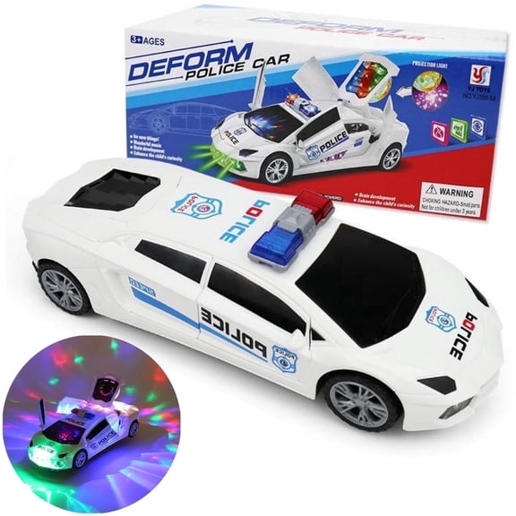 Tyethy Police Car Toys Mini Spinning Car Toy with Music Lights and Siren, Battery Powered Play Vehicle