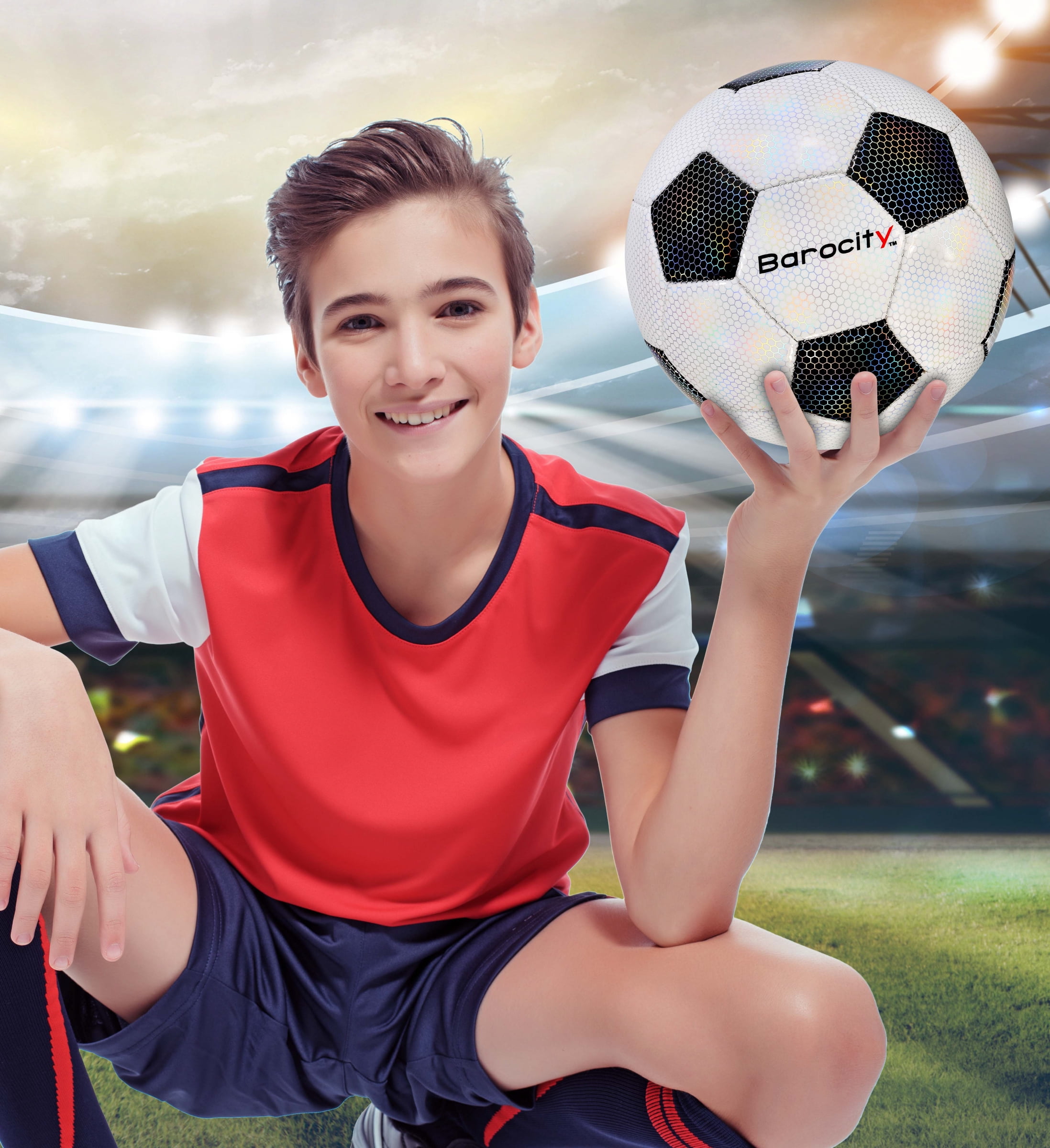 Barocity Iridescent Soccer Balls Set of 3 - Classic Black and White Official Match Balls with Reflective Hex Pattern, Sport Soccer Balls for Indoor, Outdoor Training and Practice - Sizes 3, 4, and 5
