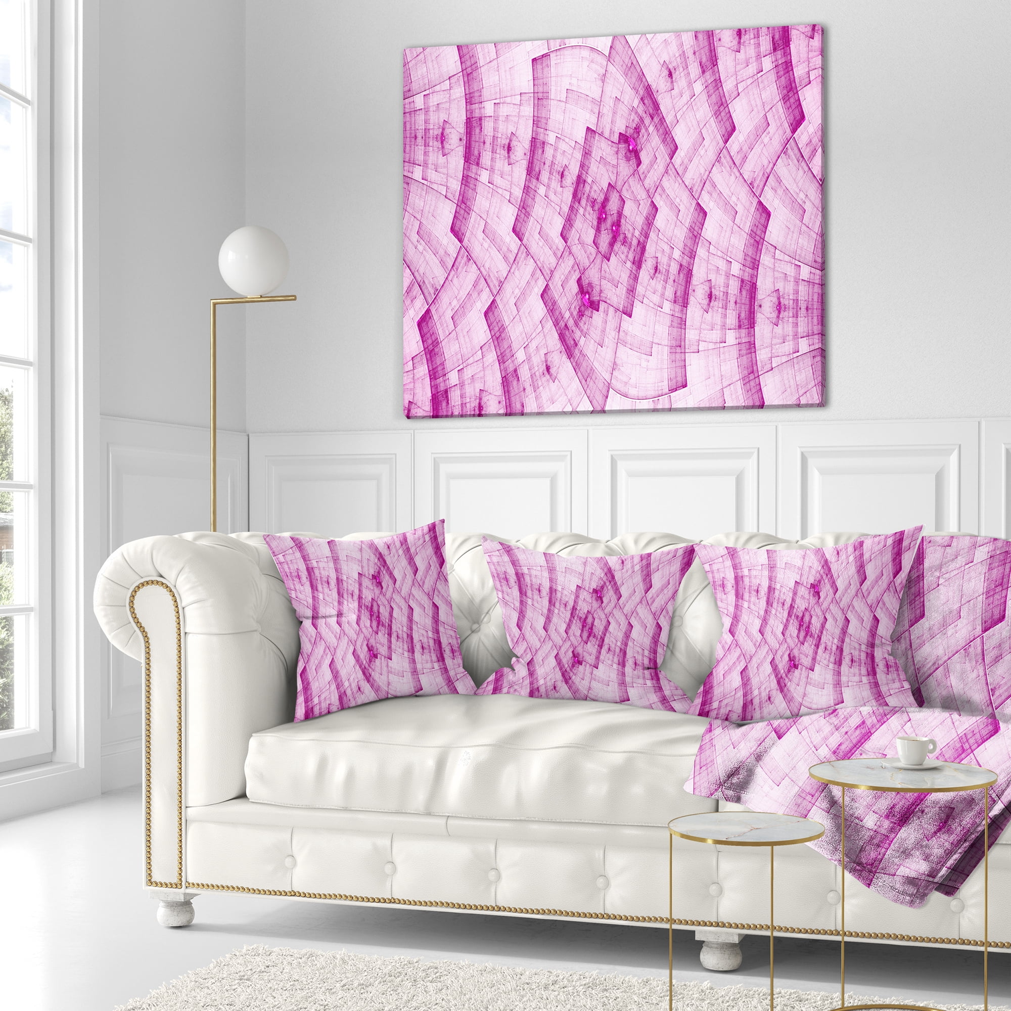 Designart Light Pink Psychedelic Fractal Metal Grid - Abstract Throw Pillow - 18x18