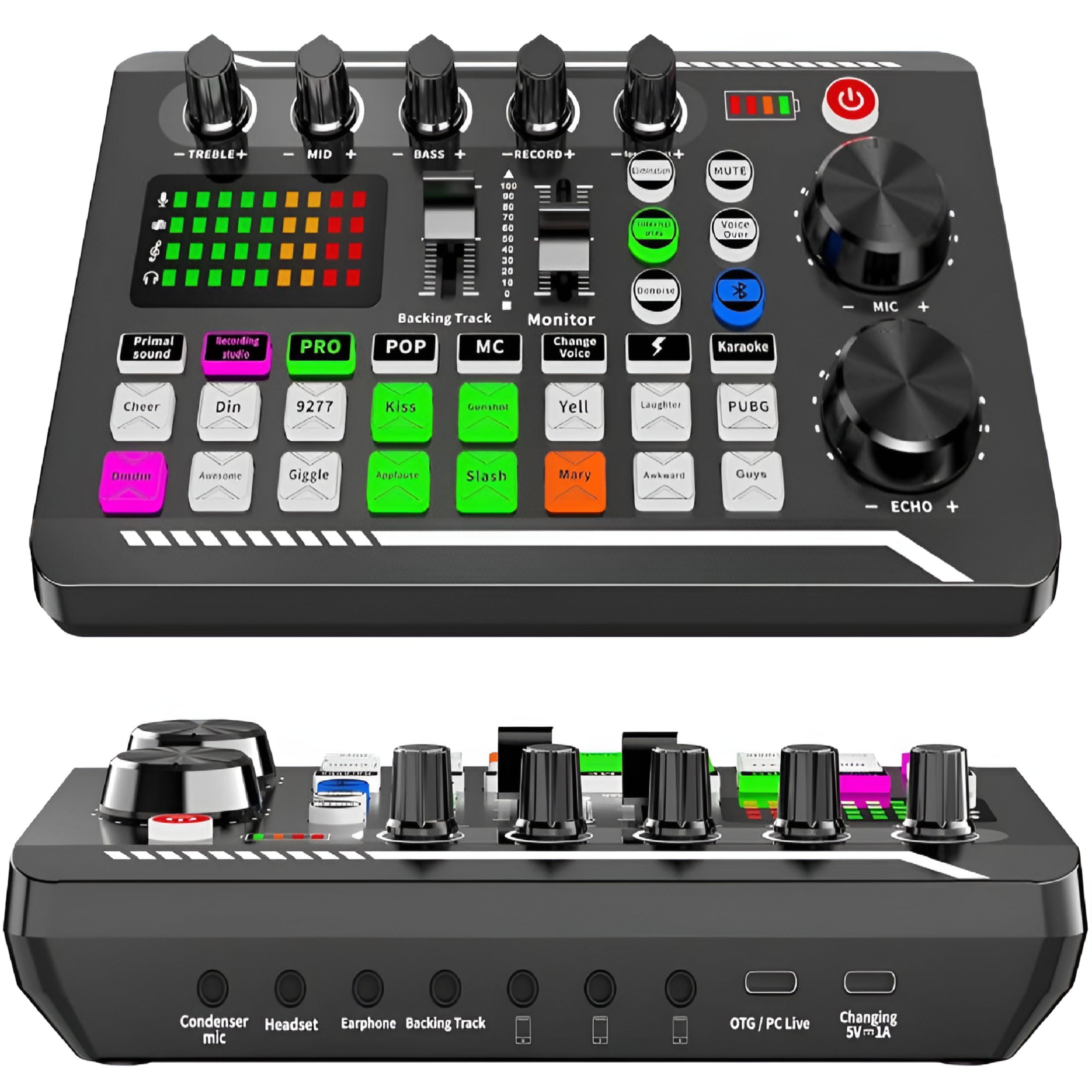 GJX 2026 New Professional Audio Mixer,Voice Changer Sound Board Live Sound Card Bluetooth Noise Reduction Voice Changer Sound Mixer Podcast Equipment for Streaming Podcasting Gaming