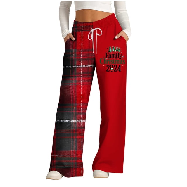 Funicet Pantalons Larges pour Femmes, Pantalons pour Femmes, Pantalons de Noël à Rayures Imprimées avec Cordon de Serrage, Pantalons Larges, Pantalons de Noël pour Femmes