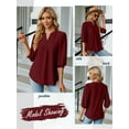 thumbnail image 3 of ZXSXSY Women Eyelet Crochet V Neck Lantern 3/4 Sleeves Scoop Hem Flowy Casual Dressy Blouse, 3 of 7