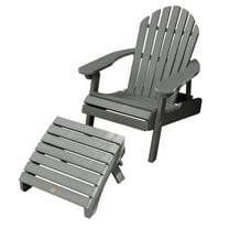 Highwood 2-pc Hamilton Adirondack Set with 1 Folding Ottoman - Folding & Reclining, Outdoor, Eco-friendly, Synthetic Wood