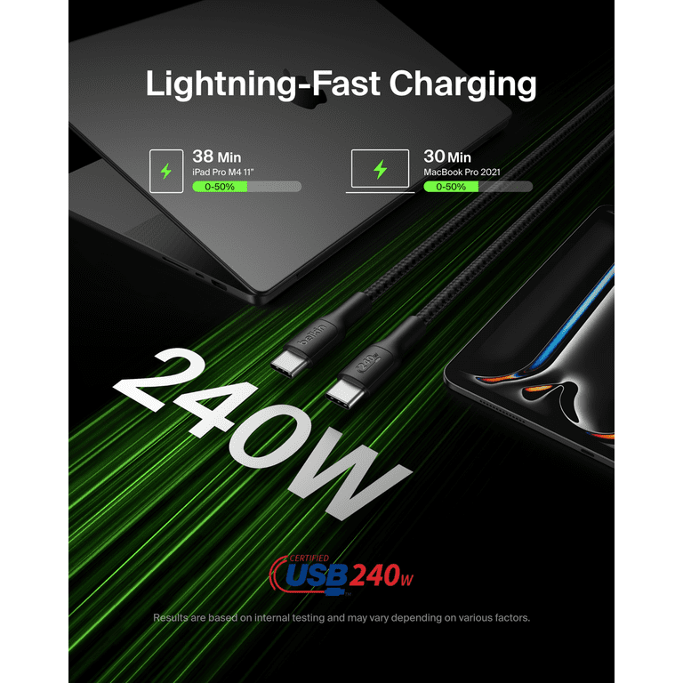 Belkin BoostCharge 240W USB-C Cable, Black, 6.6ft photo 2