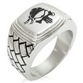 thumbnail image 1 of Stainless Steel Pirate Bandit Skull Geometric Pattern Step-Down Biker Style Polished Ring, 1 of 1