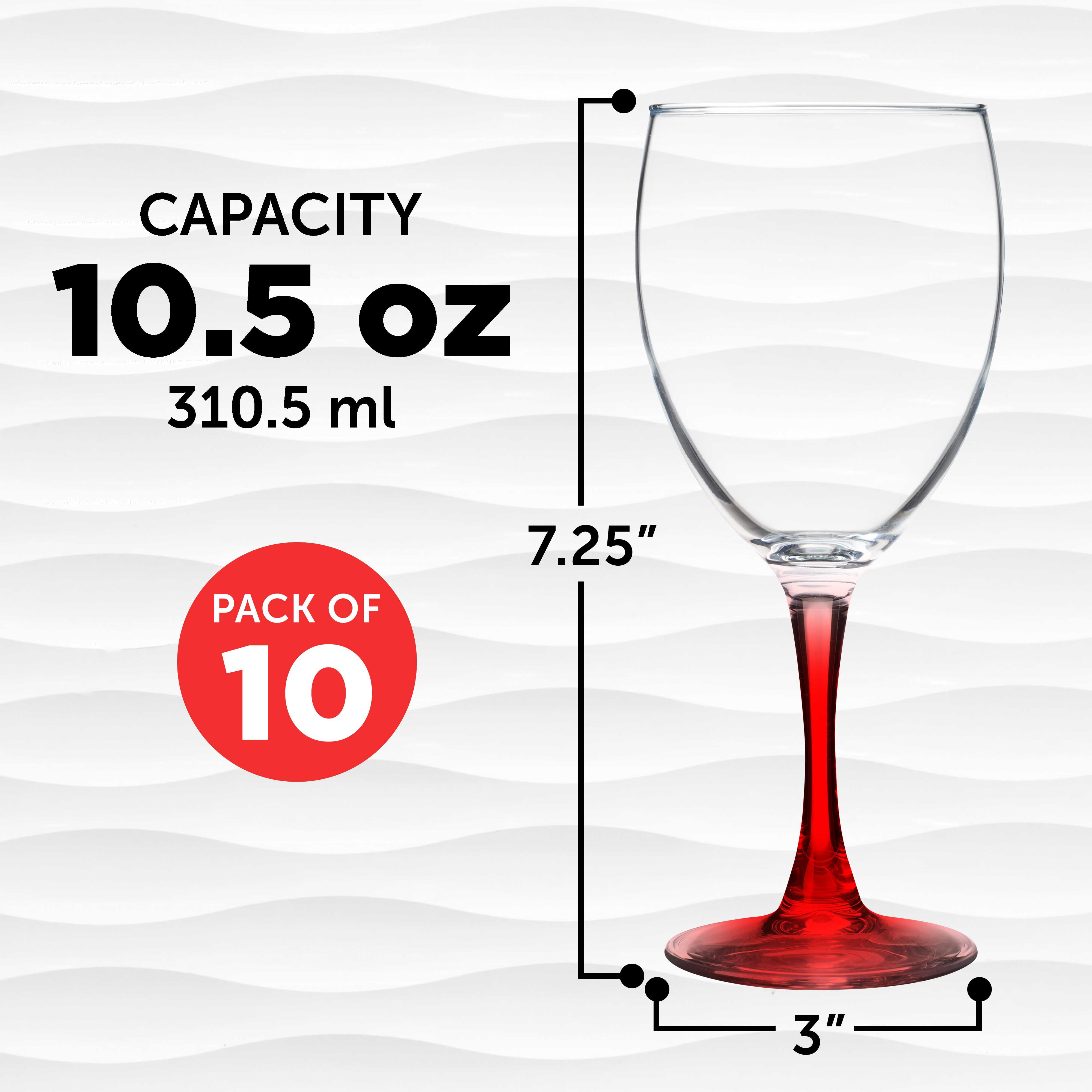 Tabletop King 10 oz Wine Glasses, Stemmed Style, Nuance Bottom Accent, Red, Set of 6, Size: One Size