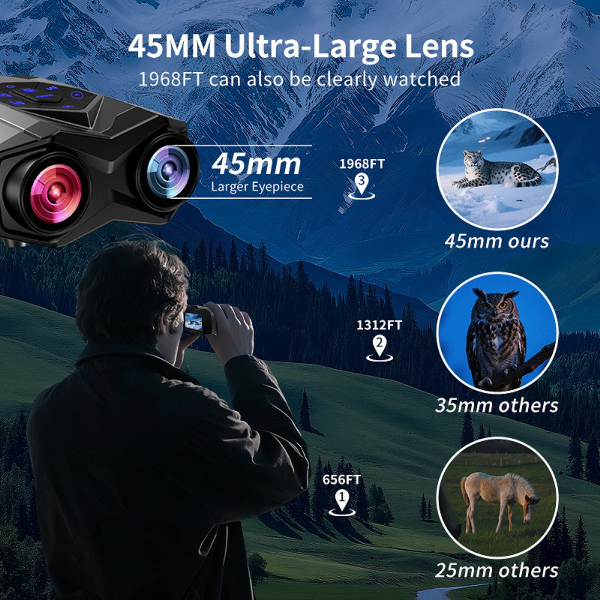Pecham 4K Night Vision Goggles, 16X Digital Infrared Binoculars with 4.5" HD Screen, 2000FT Long Range, Rechargeable 5000mAh Battery, 32GB Card for Hunting, Camping, Wildlife & Surve
