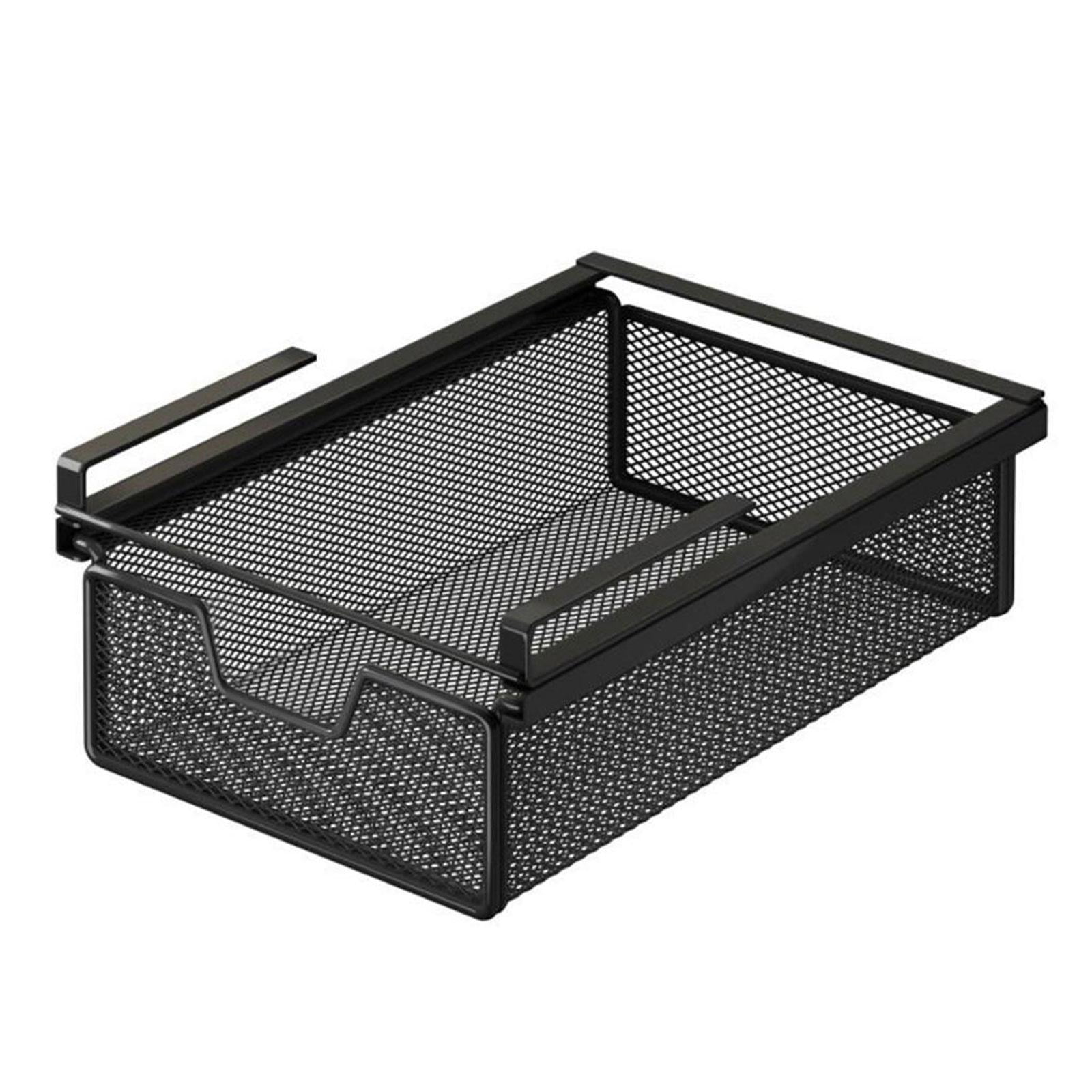 Drawer Storage Basket Under Shelf Organizer Steel Wire Mesh Pull Out Design for Desk Kitchen Counter Wardrobe