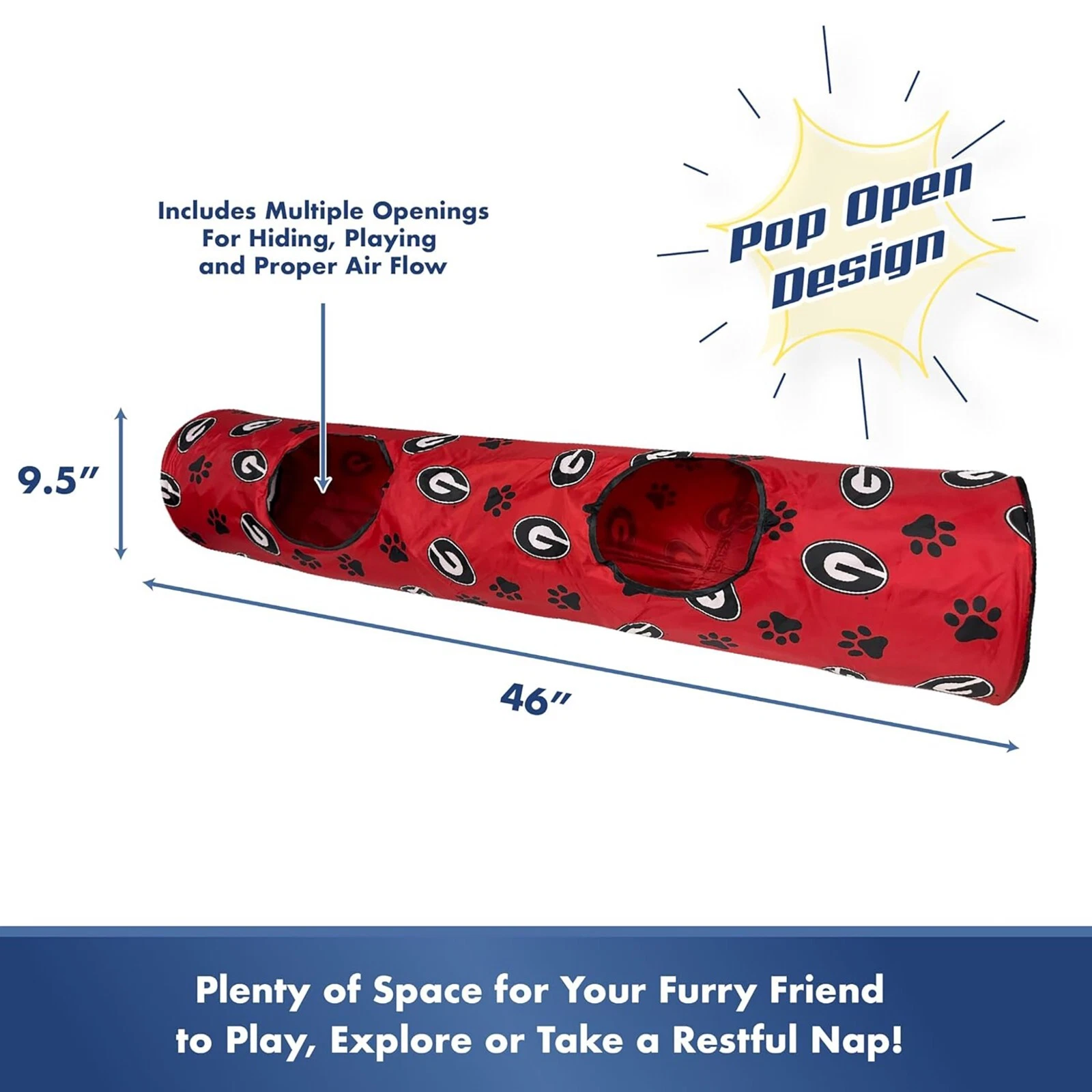 Pets First NCAA Cat Tunnel Tube Toy with Plush Football Catnip & Feather