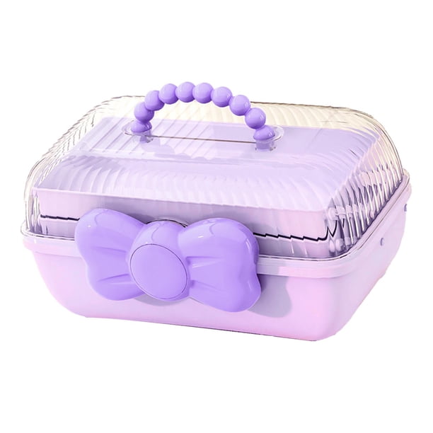 Caja De Almacenamiento De Accesorios Para El Cabello Para Niñas, Linda Decoración De Bownot 3 Capas Organizador De Escritorio De Plástico Para Juguetes Para Niños, Pegatinas,