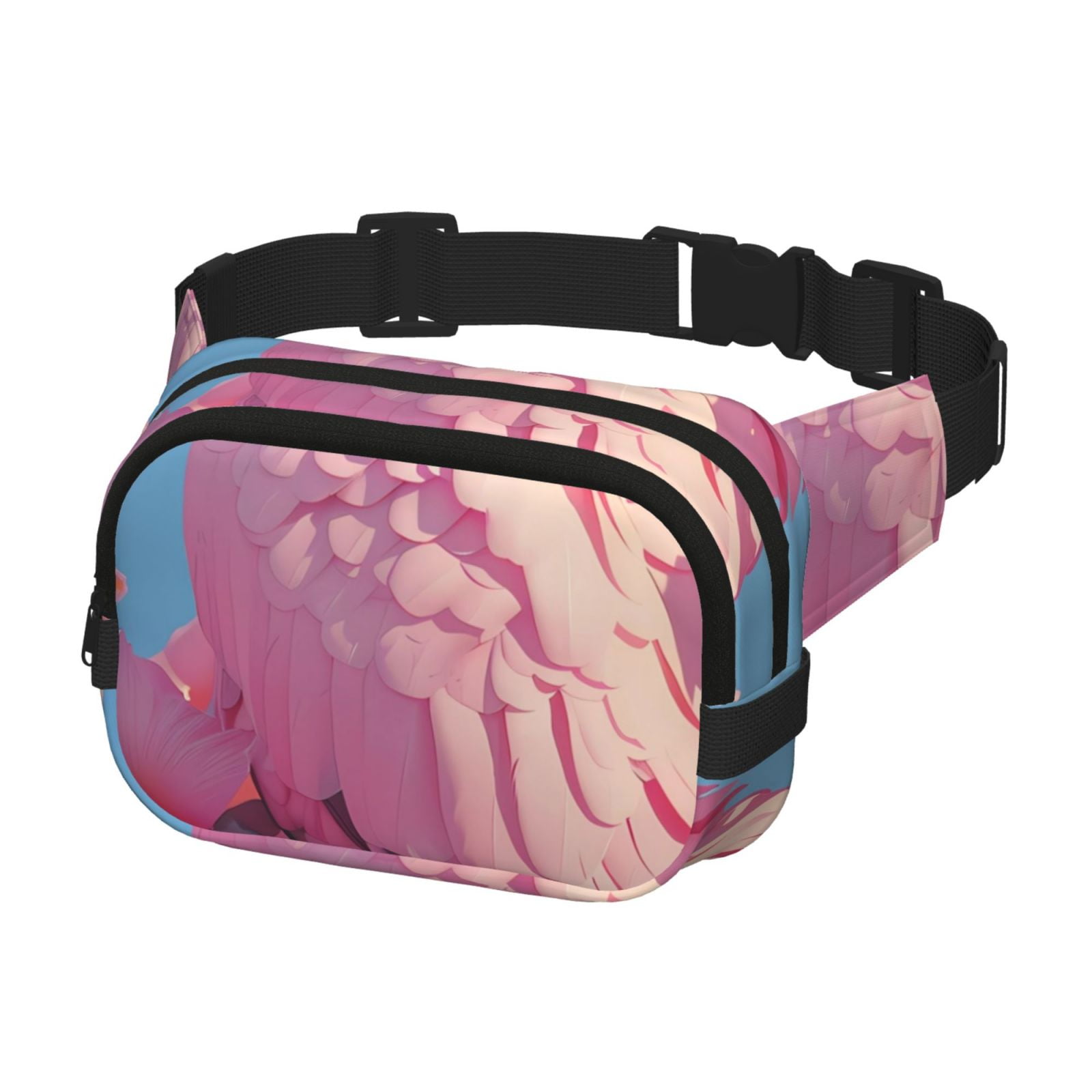 Picia Pink Parrot Tropical Blossoms Print Square Double-Layer Waist Bag Mini Adjustable Waist Belt Bag Exercise Running Travel Hiking