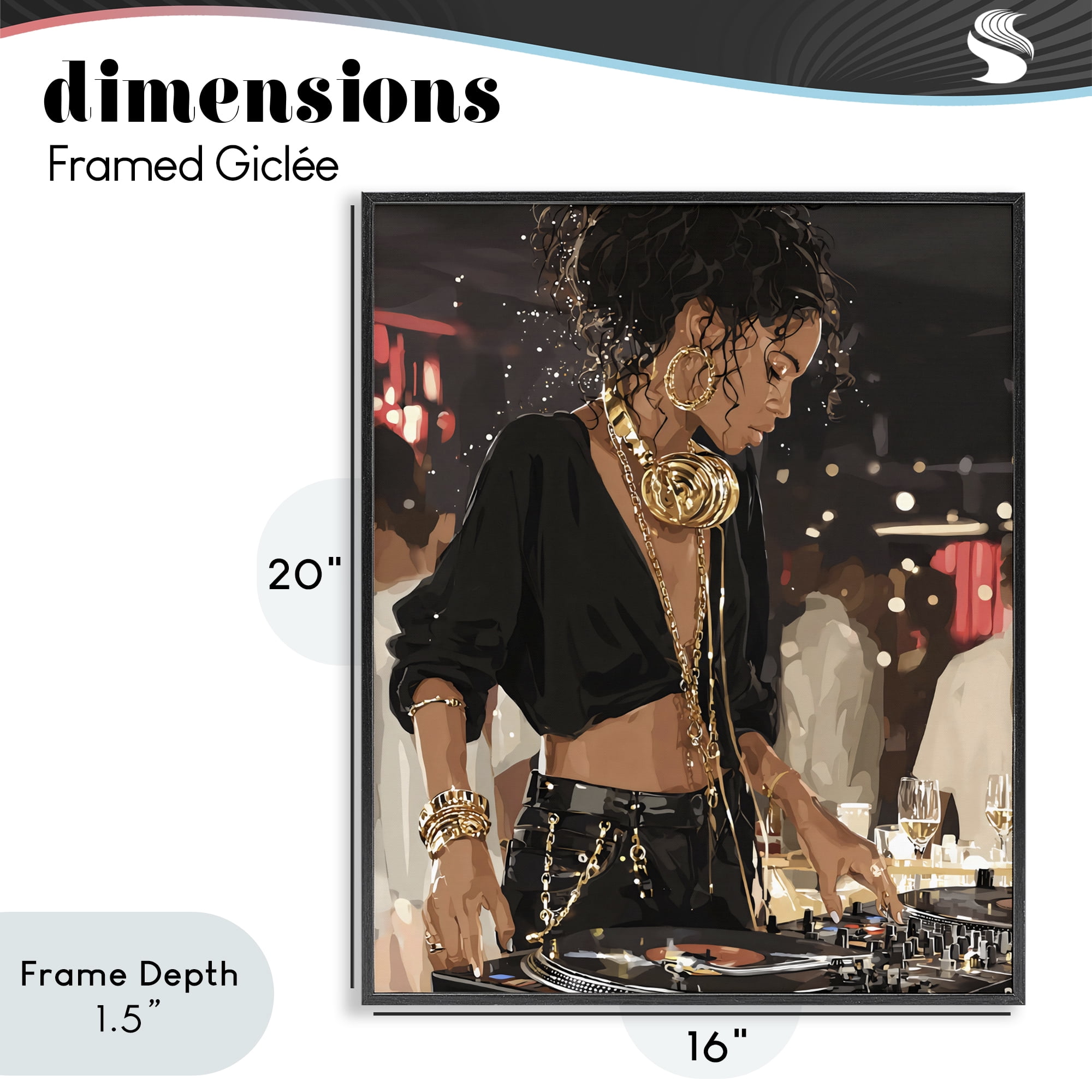 Stupell Industries Touches Of Gold DJ Black Framed Giclee Art, design by Franklyn Gregory