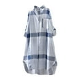 thumbnail image 2 of LEBONYARD Womens Shirts Plus Size,Ladies Fashion Color Lattice Long Sleeve Cotton Casual Loose Shirt Coat Blue XXXL, 2 of 9