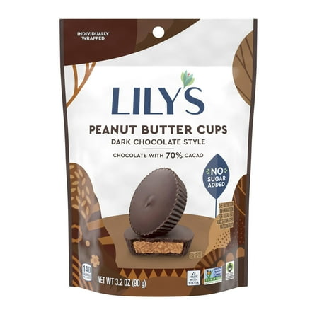 LILY'S Dark Chocolate Style No Sugar Added Peanut Butter Cups, Sweets Bags, 3.2 oz (3 Count)