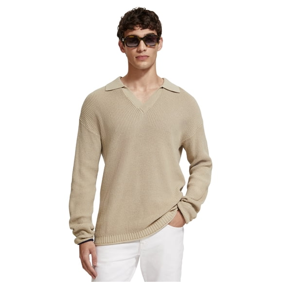 Scotch & Soda Mens Knit Polo Shirt, Beige, XX-Large