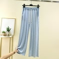 thumbnail image 2 of Womens Travel Pants Casual Striped Straight Leg Wide Leg Pants With Drape & Loose Pockets Home Pajama Pants 70% Cotton 30% Linen L Pants For Women, 2 of 4