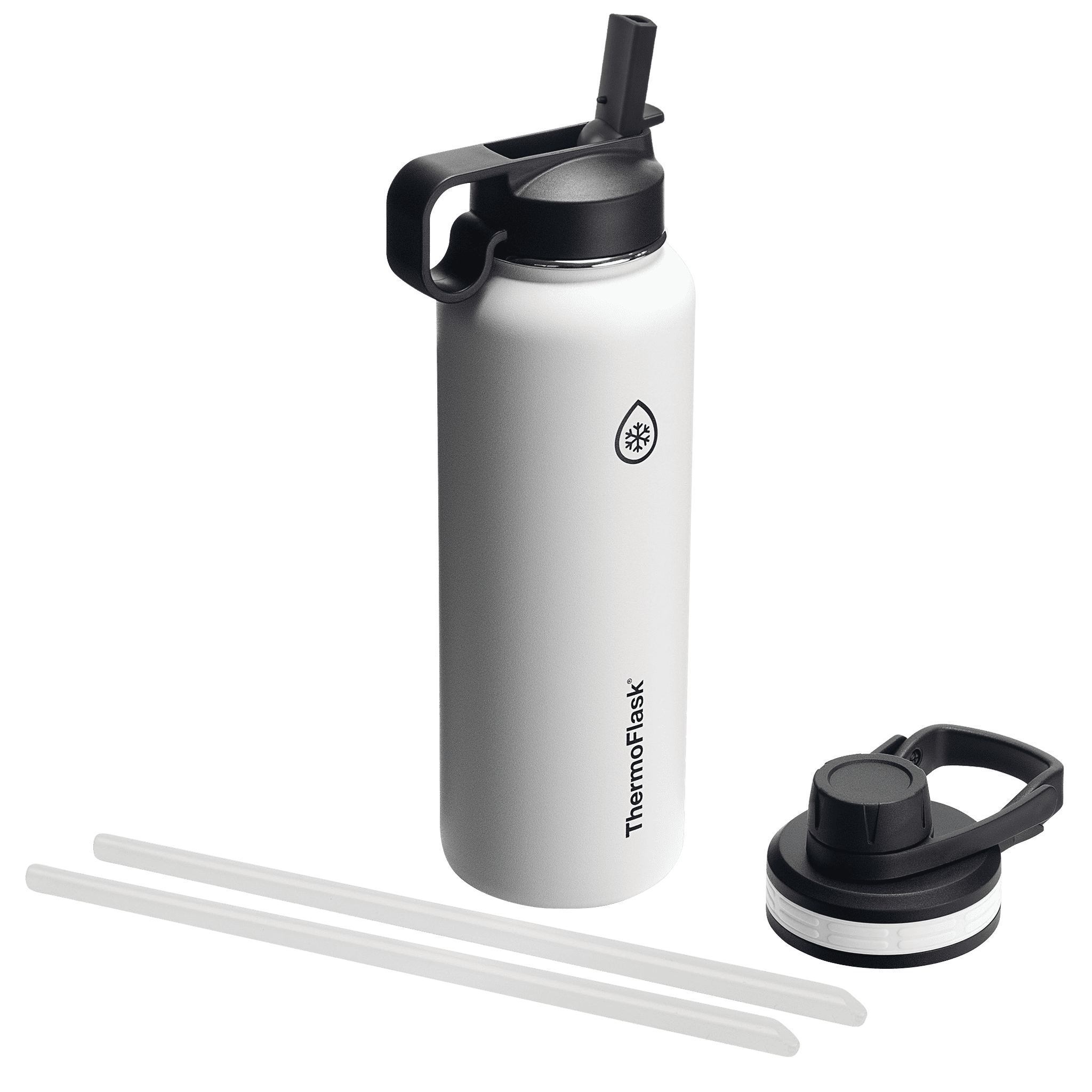 Thermoflask 50050 Double Insulated Stainless Steel Water Bottle with Chug Straw Lid 24 oz Black 