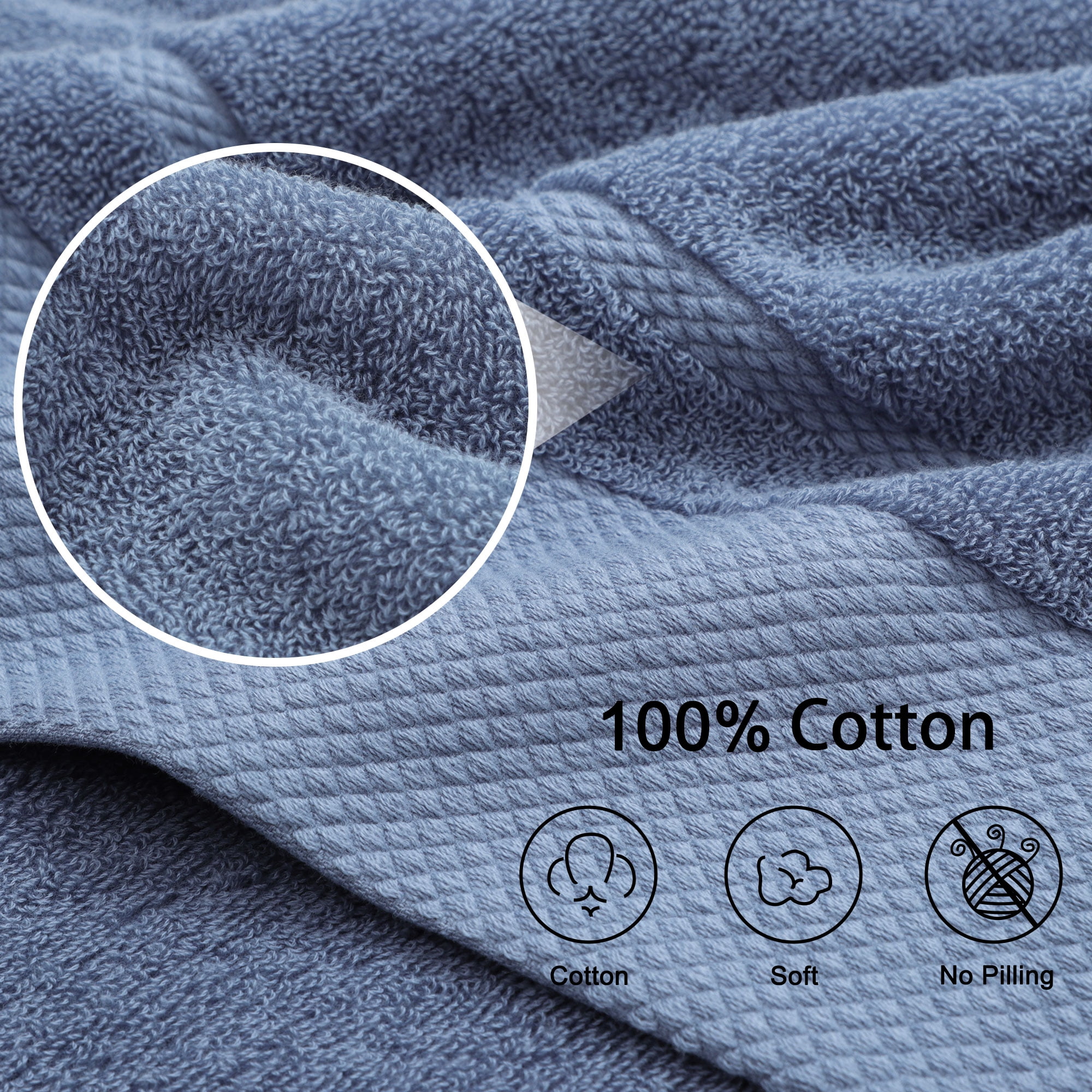 Unique Bargains 100% Combed Cotton 8 Piece Towel Set Soft 600 GSM Luxury Absorbent Steel Blue