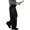 thumbnail image 4 of RUTAYY Men's Wide Leg Dress Pants Button Waist Pleated Design Solid Color Side Pockets Fashion Daily Bottoms Black, 4 of 8