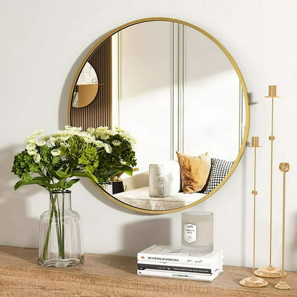 BEAUTYPEAK 30" Wall Mirror Bathroom Mirror Wall Mounted Round Mirror, Gold
