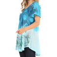 thumbnail image 4 of Sakkas Petra Women's Casual Loose Flared Corset Short Sleeve Lace Blouse Top Tunic - 2202-Turq - One Size, 4 of 5