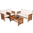 thumbnail image 5 of Gymax 8PCS Wooden Patio Conversation Set Outdoor Furniture Set w/ Cushions White, 5 of 7