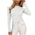 thumbnail image 2 of NTACZA Cute Summer Tops for Women Ribbed Knit Solid Mock Neck Basic Long Sleeve Work Slim Blouses Free Size, 2 of 5